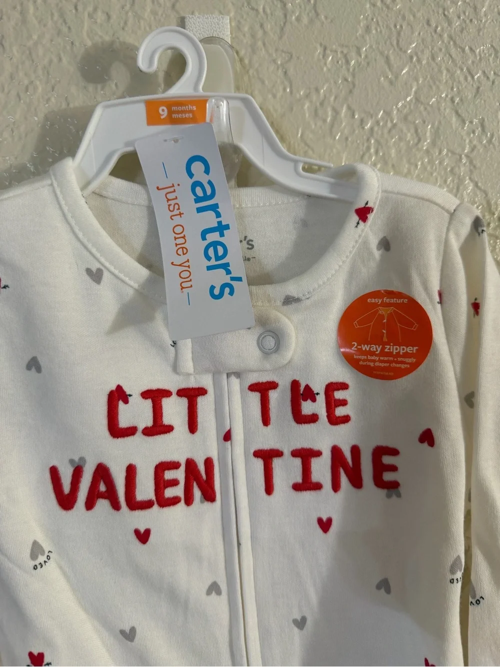 Carter’s just one you 'Little Valentine' Heart Print One-Piece with Hat NWT 9M